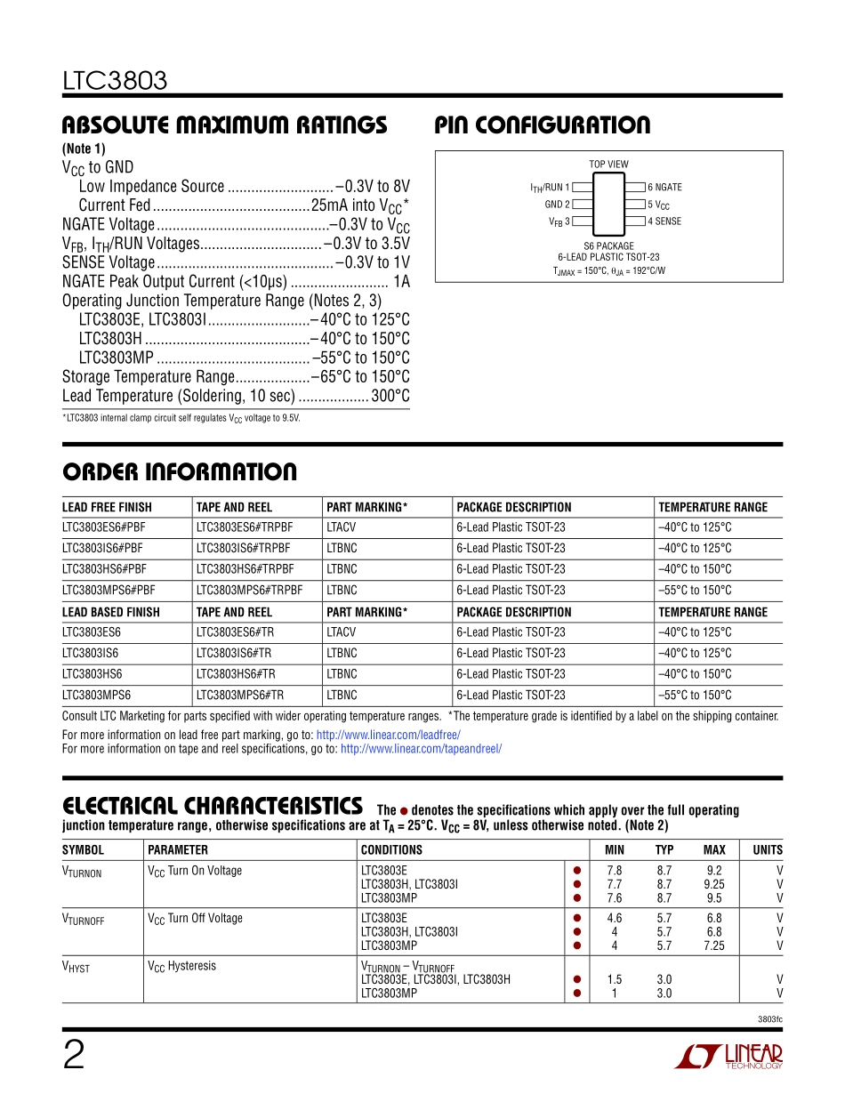 IC封装资料_电源管理芯片_LTC3803HS6_TRMPBF.pdf_第2页