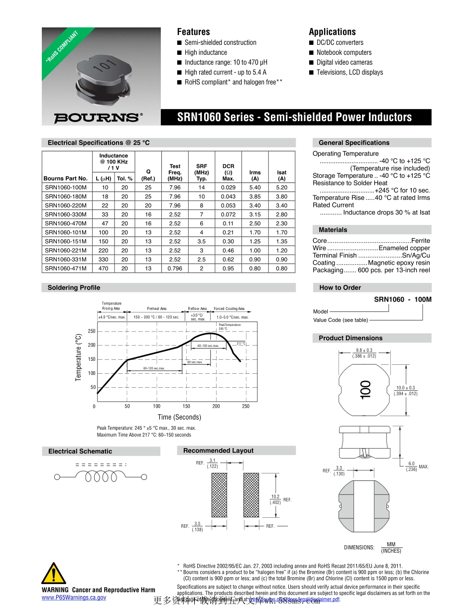 IC封装资料_电感_SRN1060-330M.pdf_第1页