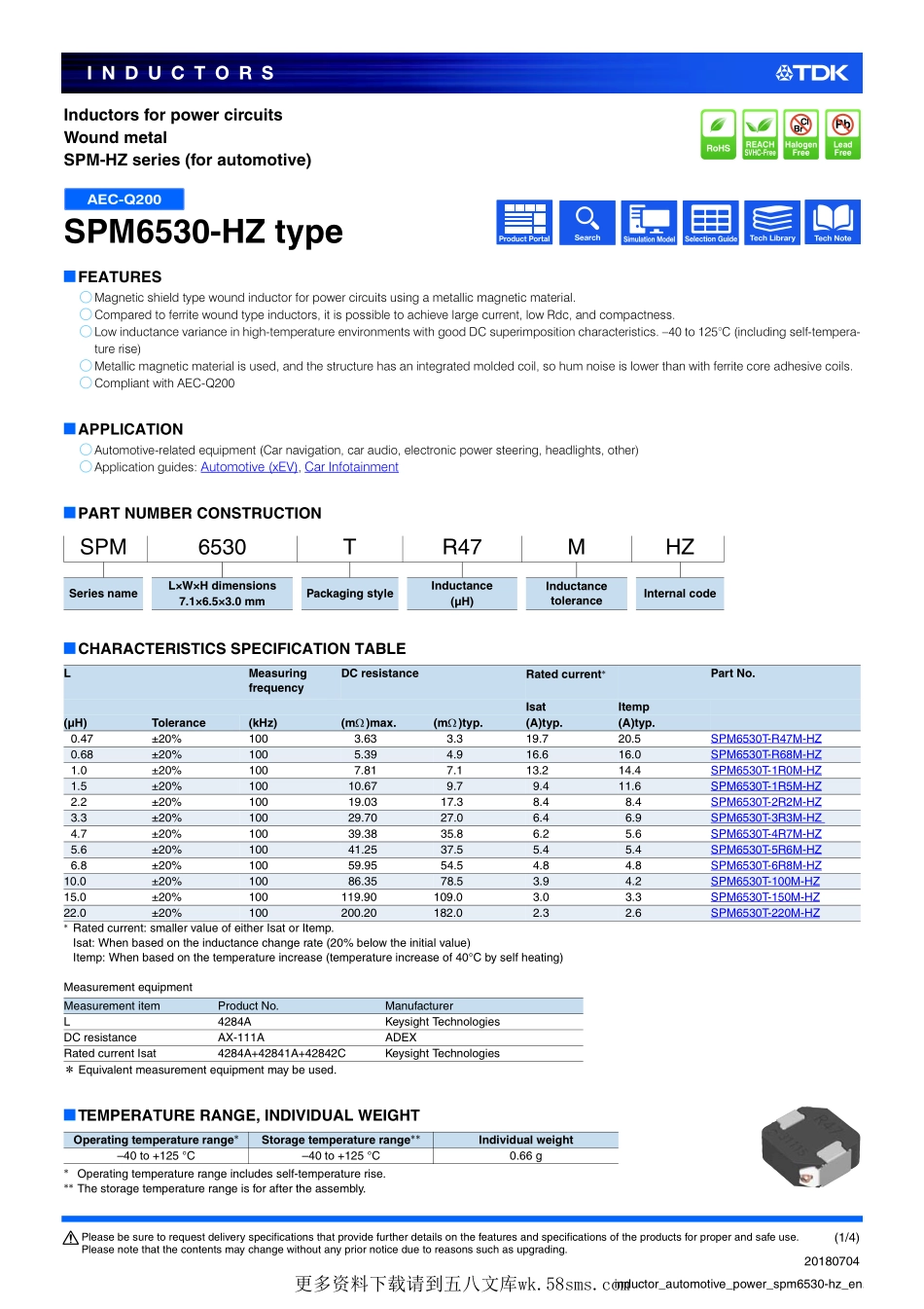 IC封装资料_电感_SPM6530T-150M-HZ.pdf_第1页