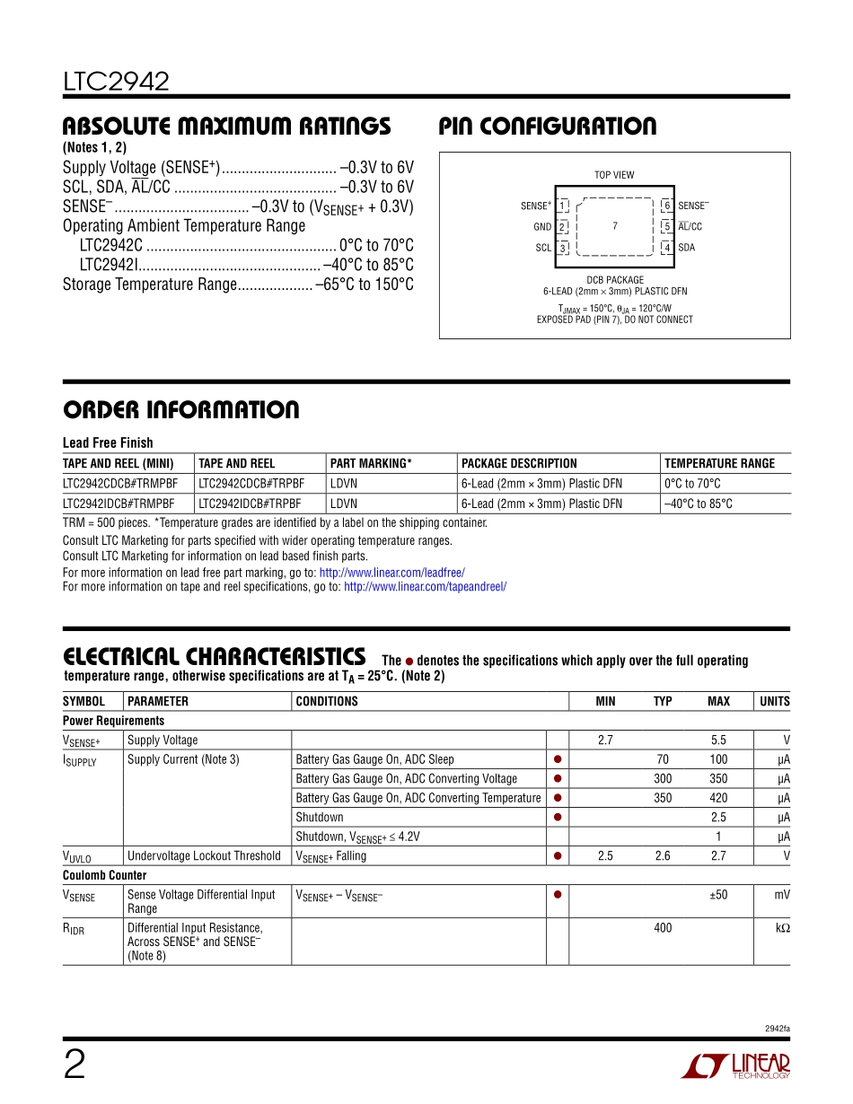 IC封装资料_电源管理芯片_LTC2942IDCB_TRPBF.pdf_第2页