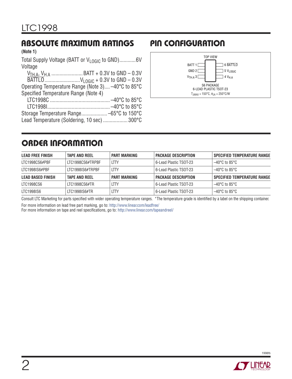 IC封装资料_电源管理芯片_LTC1998CS6_TRPBF.pdf_第2页