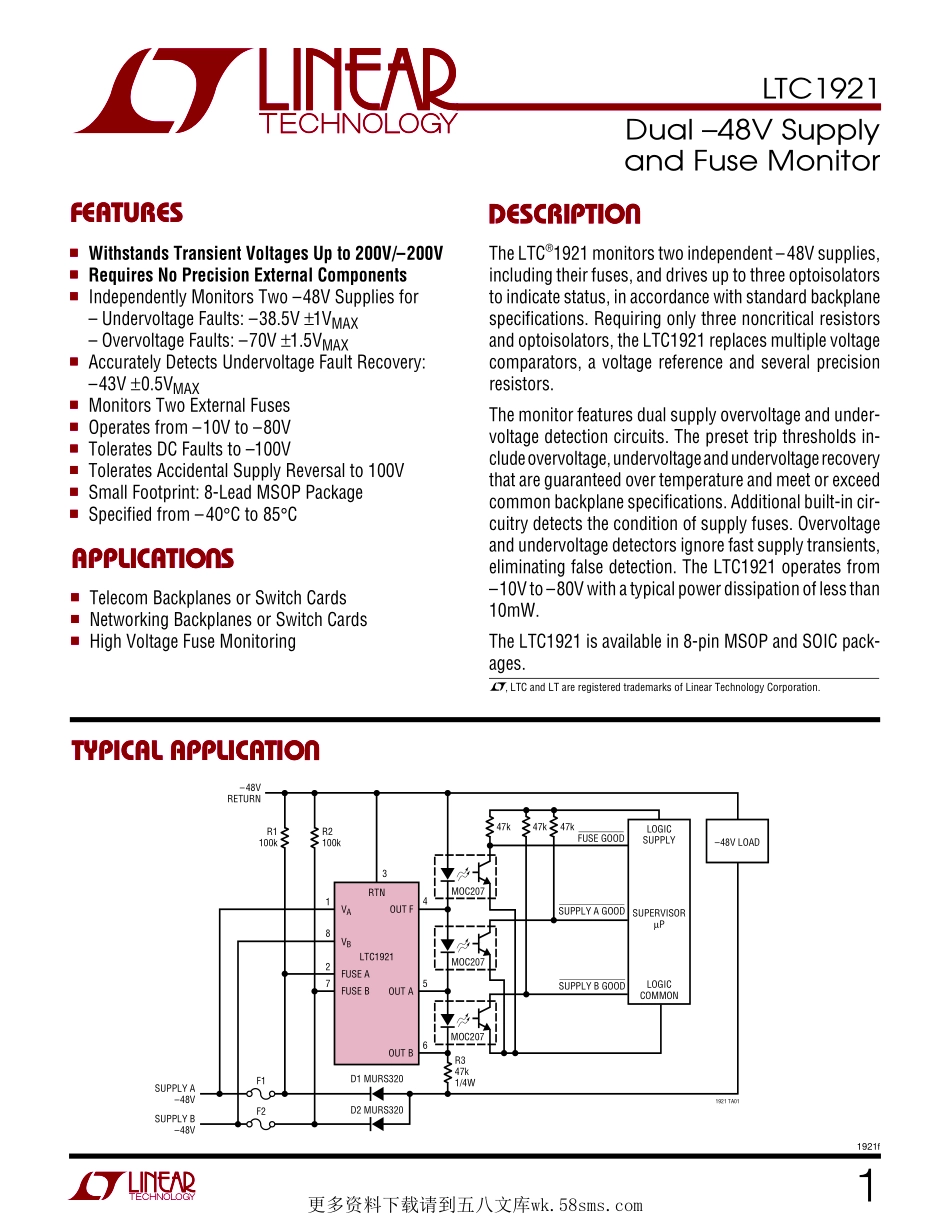 IC封装资料_电源管理芯片_LTC1921IS8_PBF.pdf_第1页