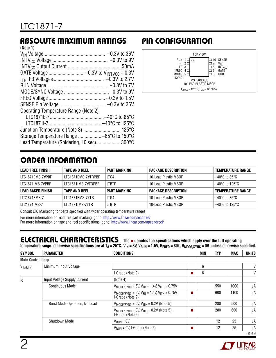 IC封装资料_电源管理芯片_LTC1871IMS-7_TRPBF.pdf_第2页