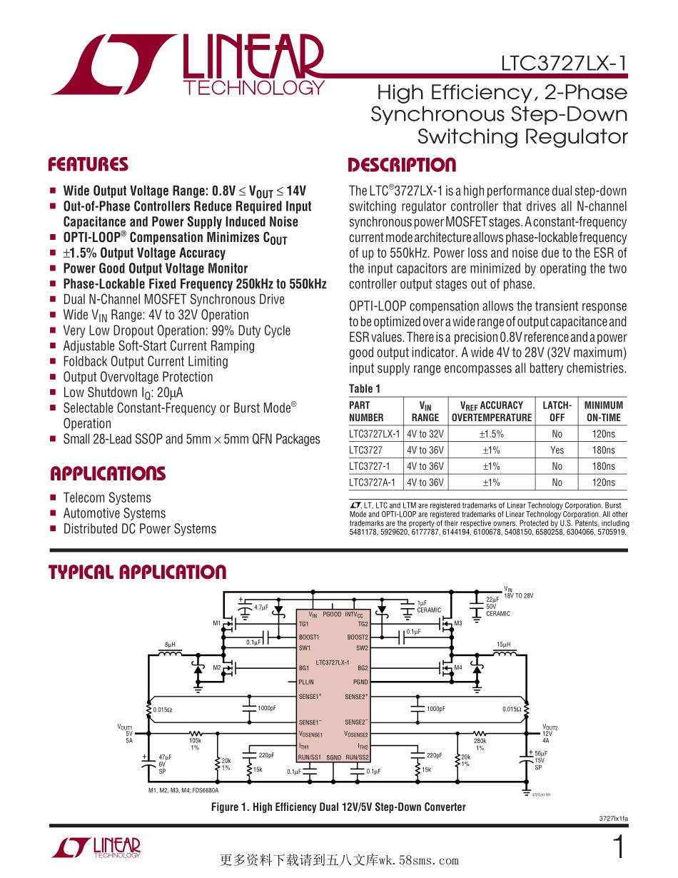 IC封装资料_电源管理芯片_LTC3727LXEUH-1_PBF.pdf_第1页