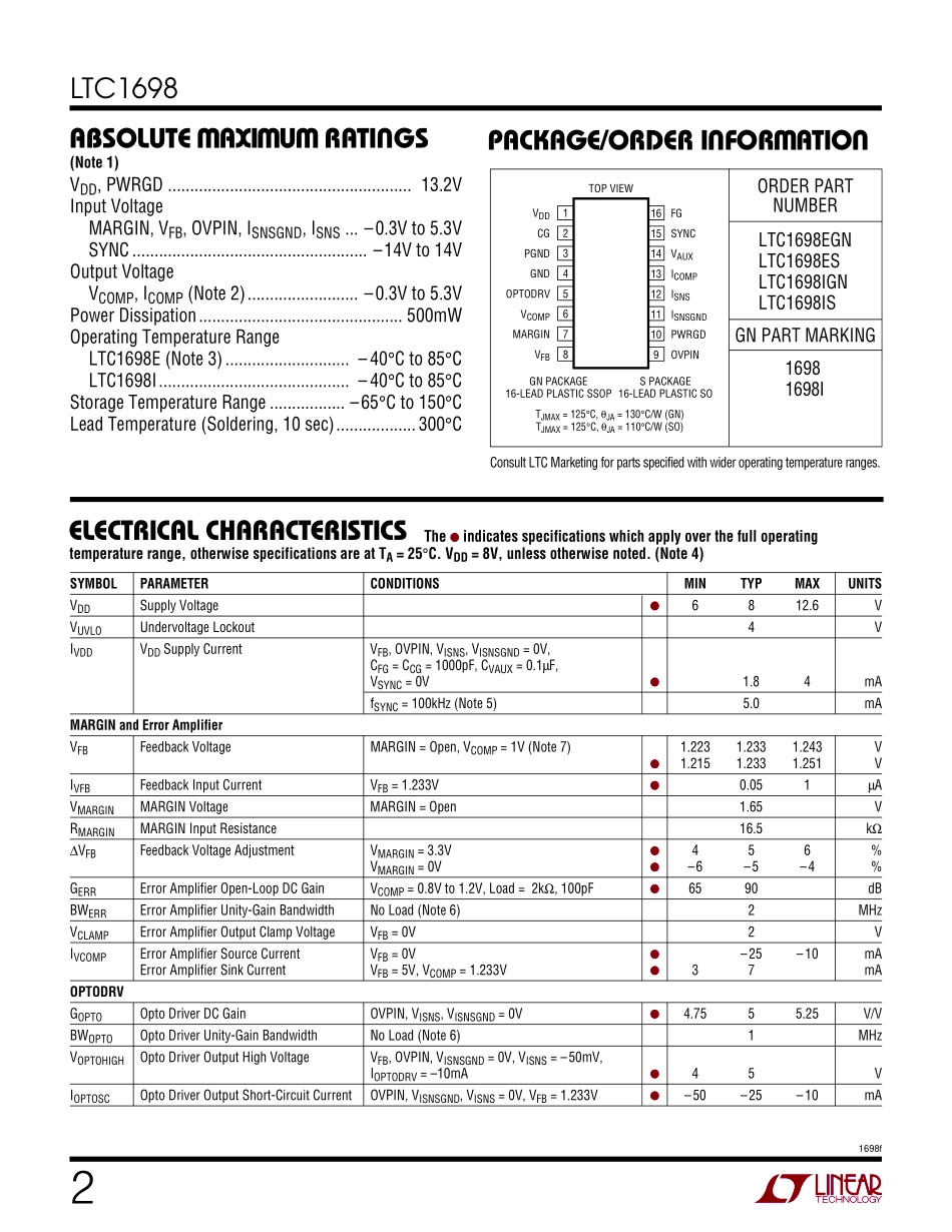 IC封装资料_电源管理芯片_LTC1698IGN_PBF.pdf_第2页