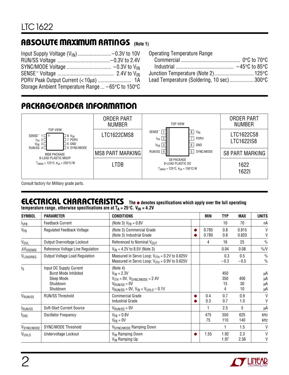 IC封装资料_电源管理芯片_LTC1622IS8_TRPBF.pdf_第2页