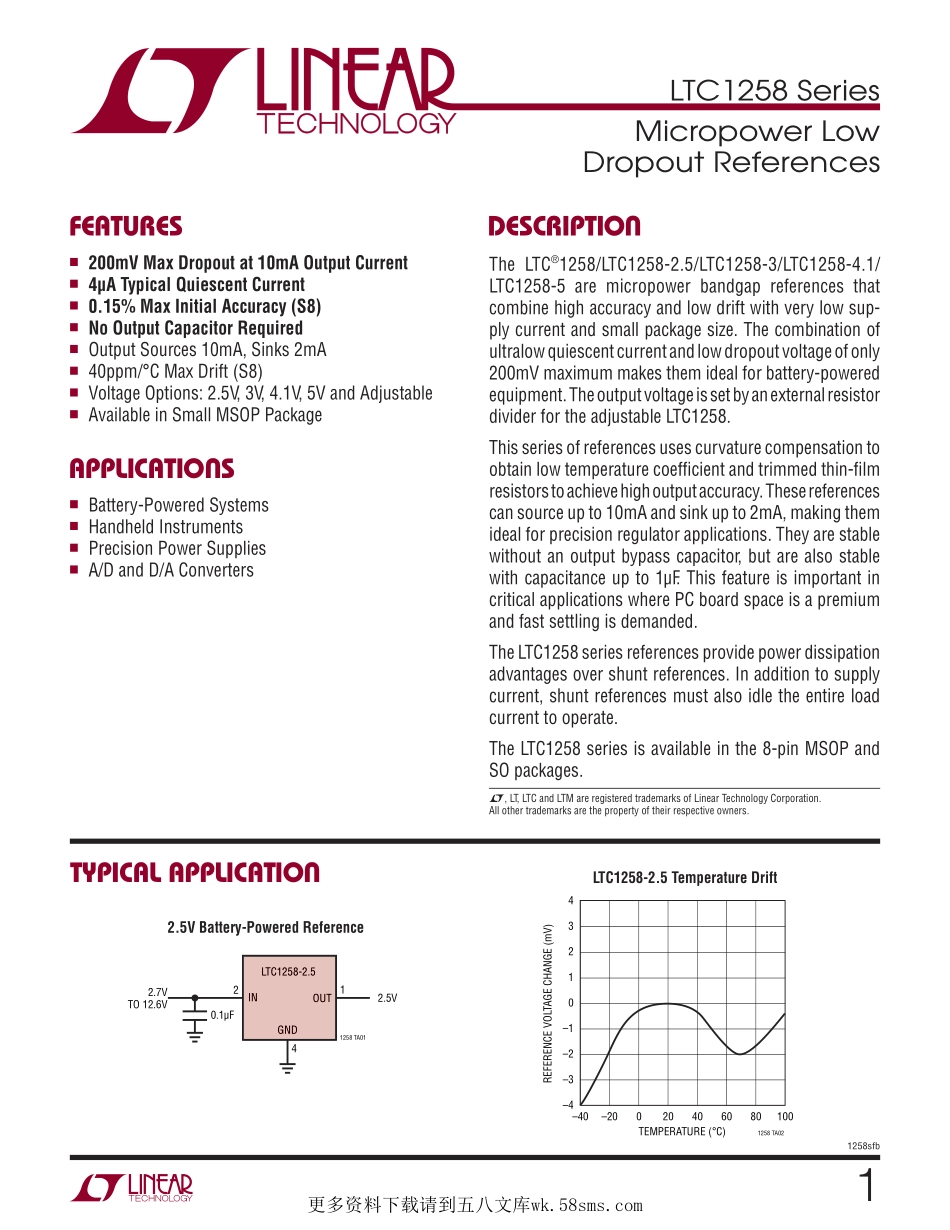 IC封装资料_电源管理芯片_LTC1258CMS8-2.5_TRPBF.pdf_第1页