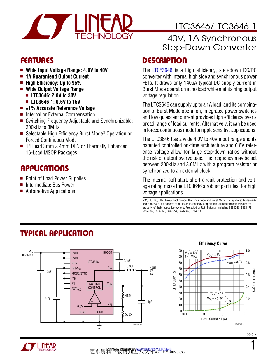 IC封装资料_电源管理芯片_LTC3646EMSE-1_PBF.pdf_第1页