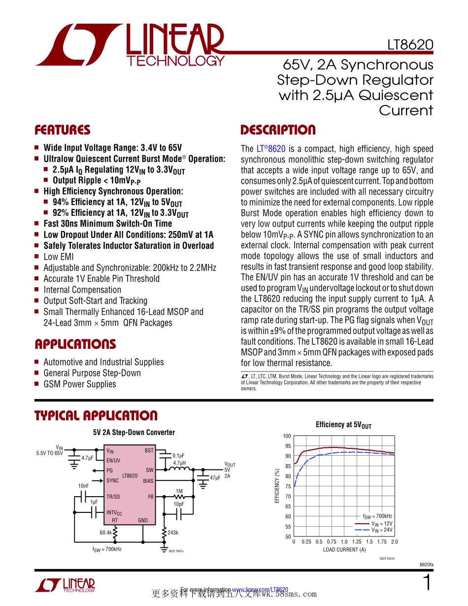 IC封装资料_电源管理芯片_LT8620EMSE_TRPBF.pdf_第1页