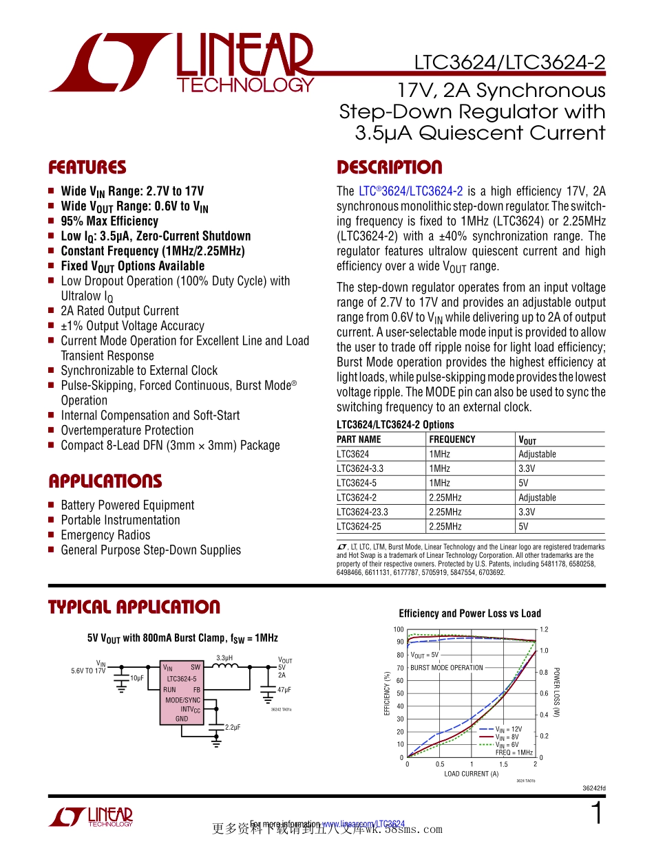 IC封装资料_电源管理芯片_LTC3624IDD-2_TRPBF.pdf_第1页