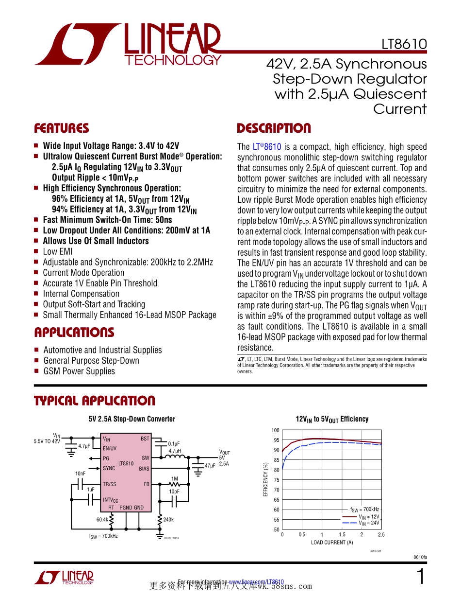 IC封装资料_电源管理芯片_LT8610IMSE_TRPBF.pdf_第1页
