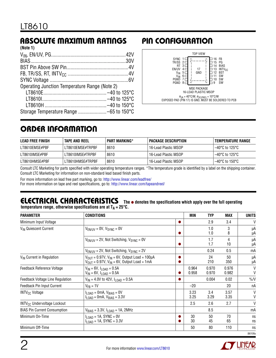IC封装资料_电源管理芯片_LT8610IMSE_TRPBF.pdf_第2页