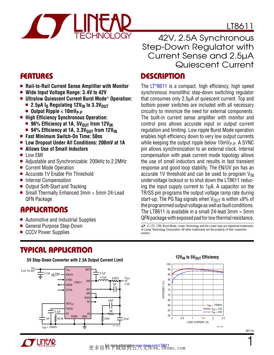 IC封装资料_电源管理芯片_LT8611IUDD_TRPBF.pdf_第1页