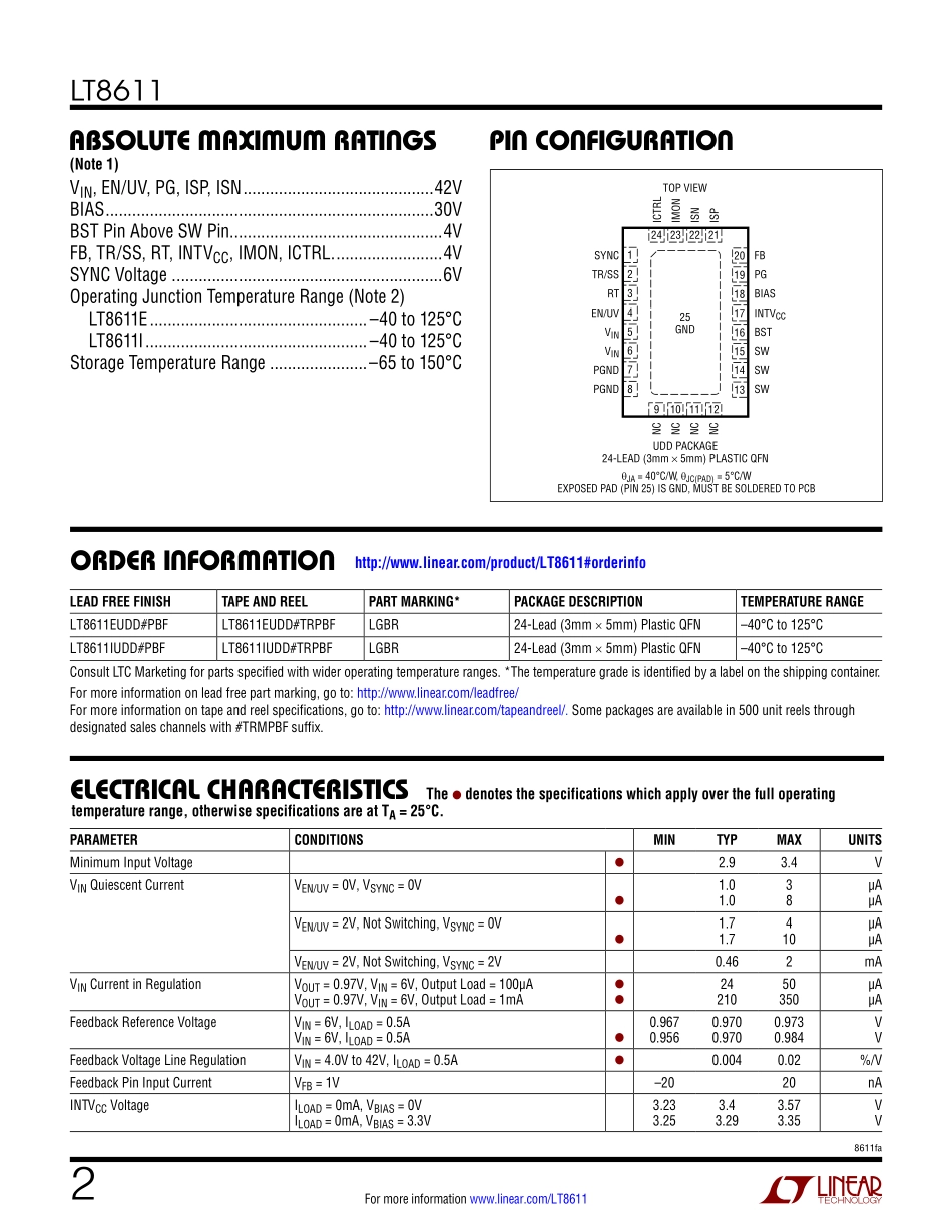 IC封装资料_电源管理芯片_LT8611IUDD_TRPBF.pdf_第2页