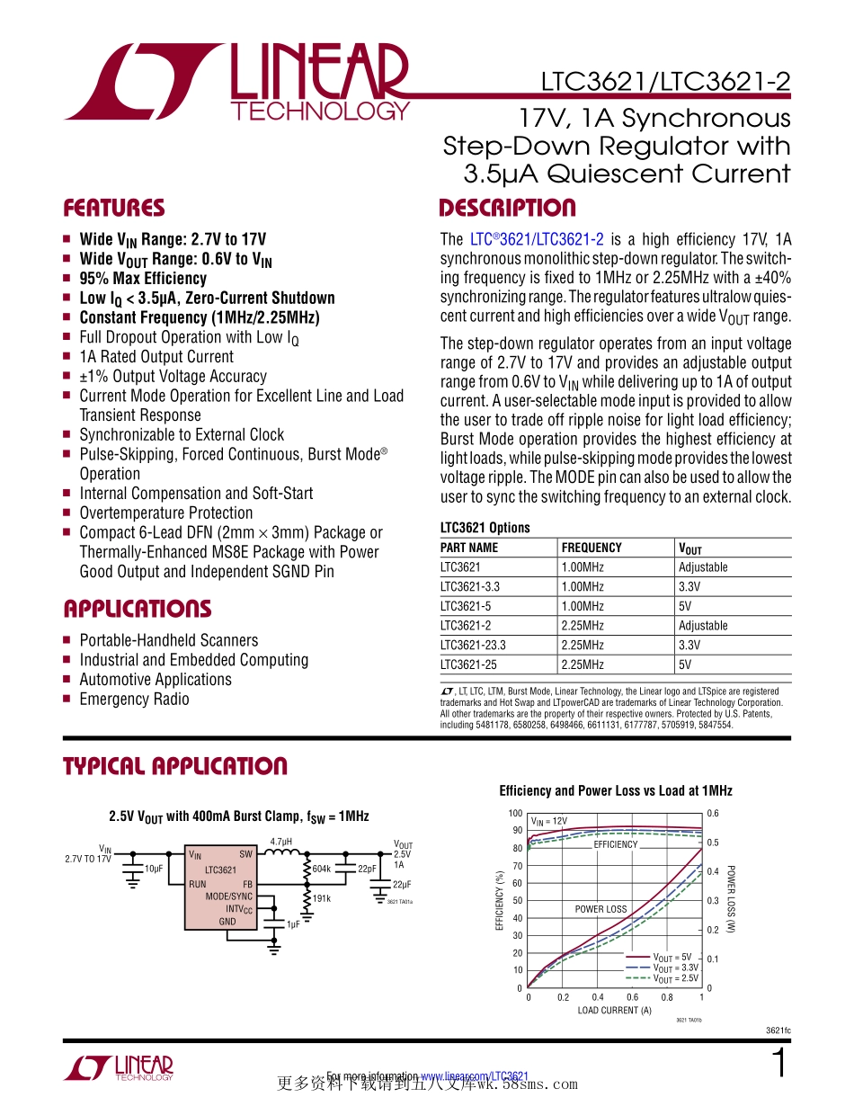 IC封装资料_电源管理芯片_LTC3621EMS8E-3.3_TRPBF.pdf_第1页