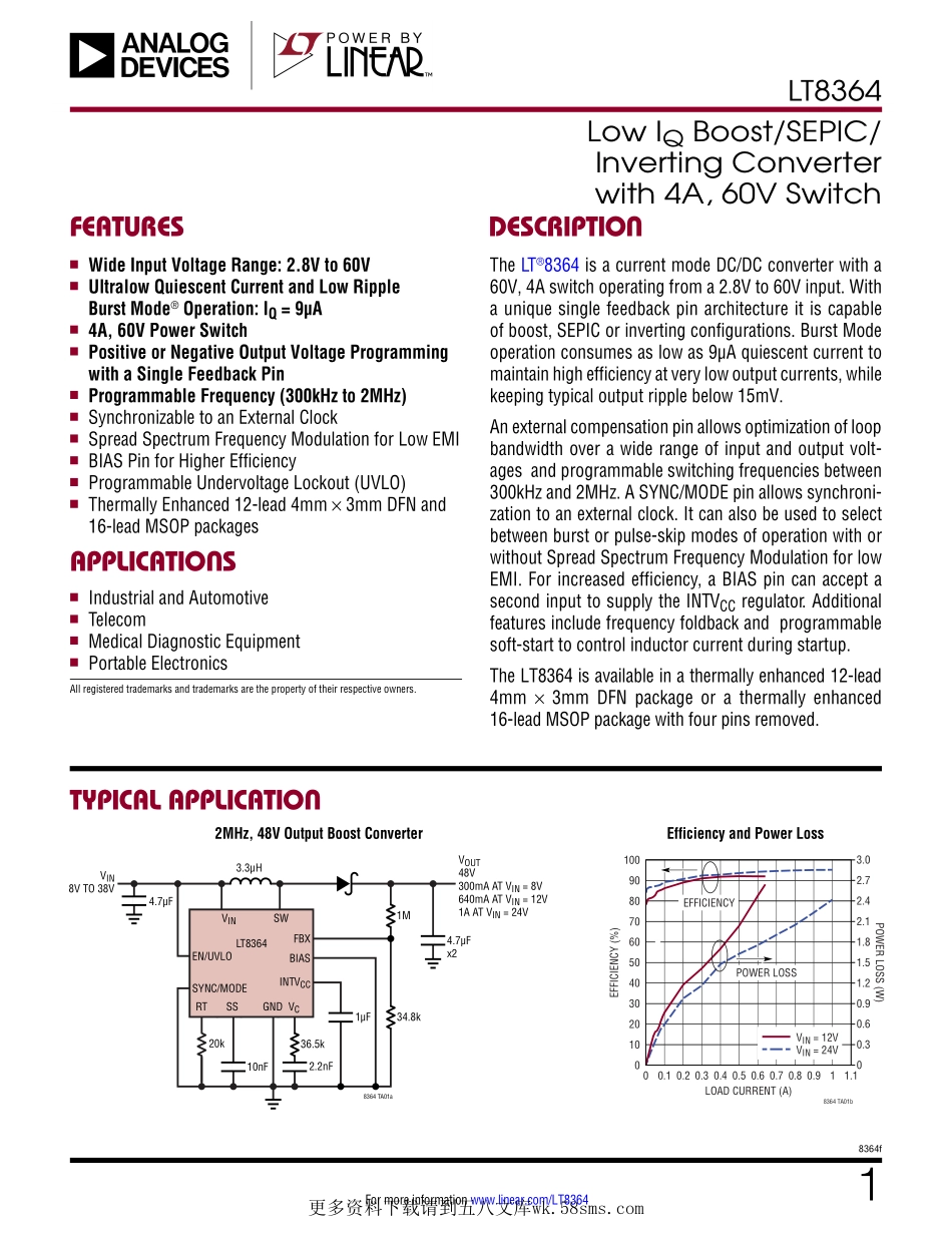 IC封装资料_电源管理芯片_LT8364EMSE_PBF.pdf_第1页