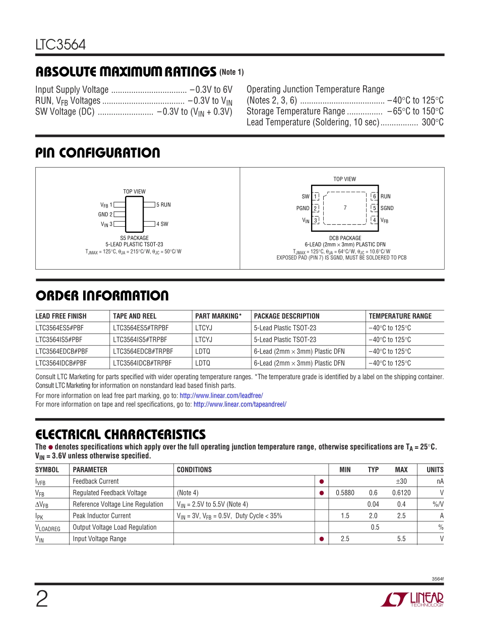 IC封装资料_电源管理芯片_LTC3564EDCB_TRPBF.pdf_第2页