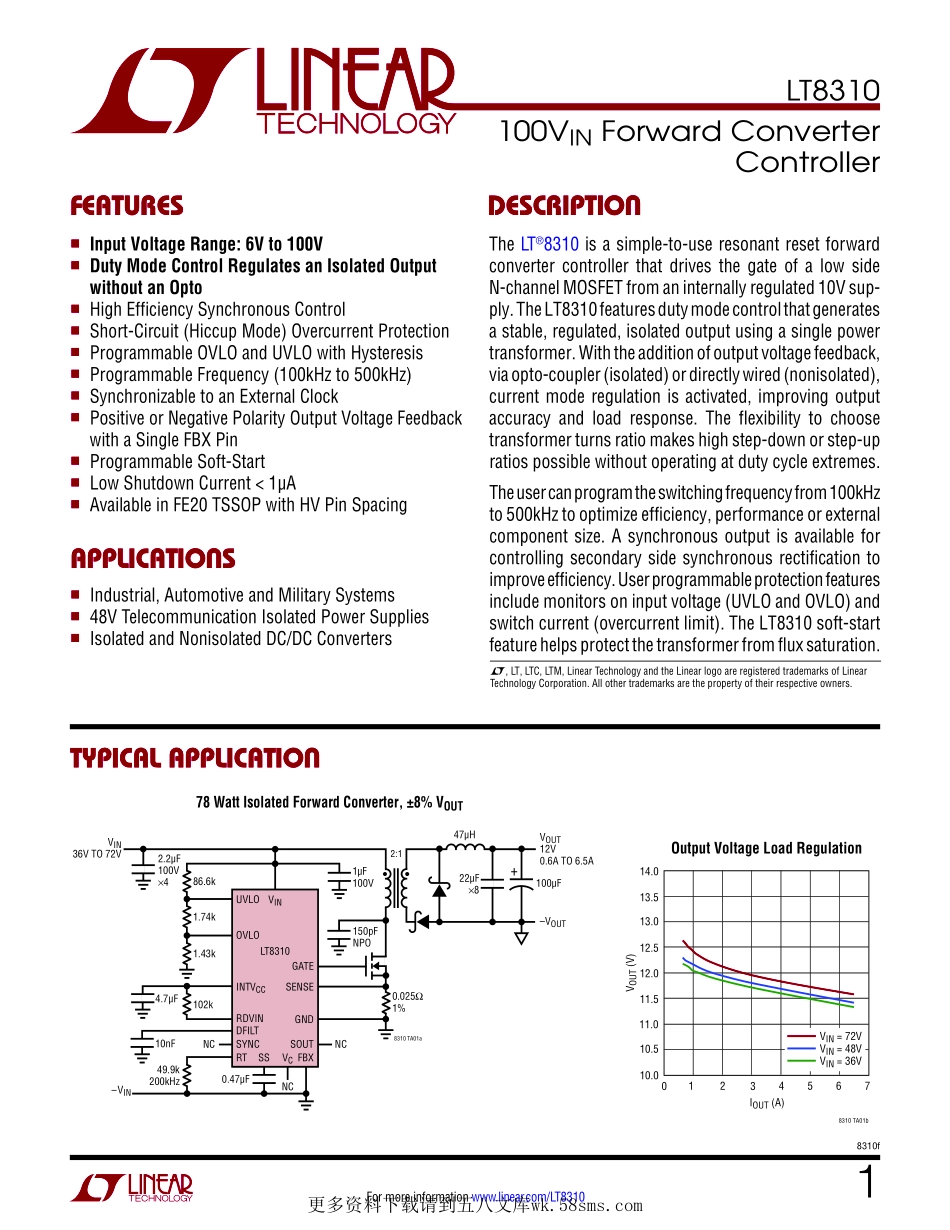 IC封装资料_电源管理芯片_LT8310IFE_PBF.pdf_第1页