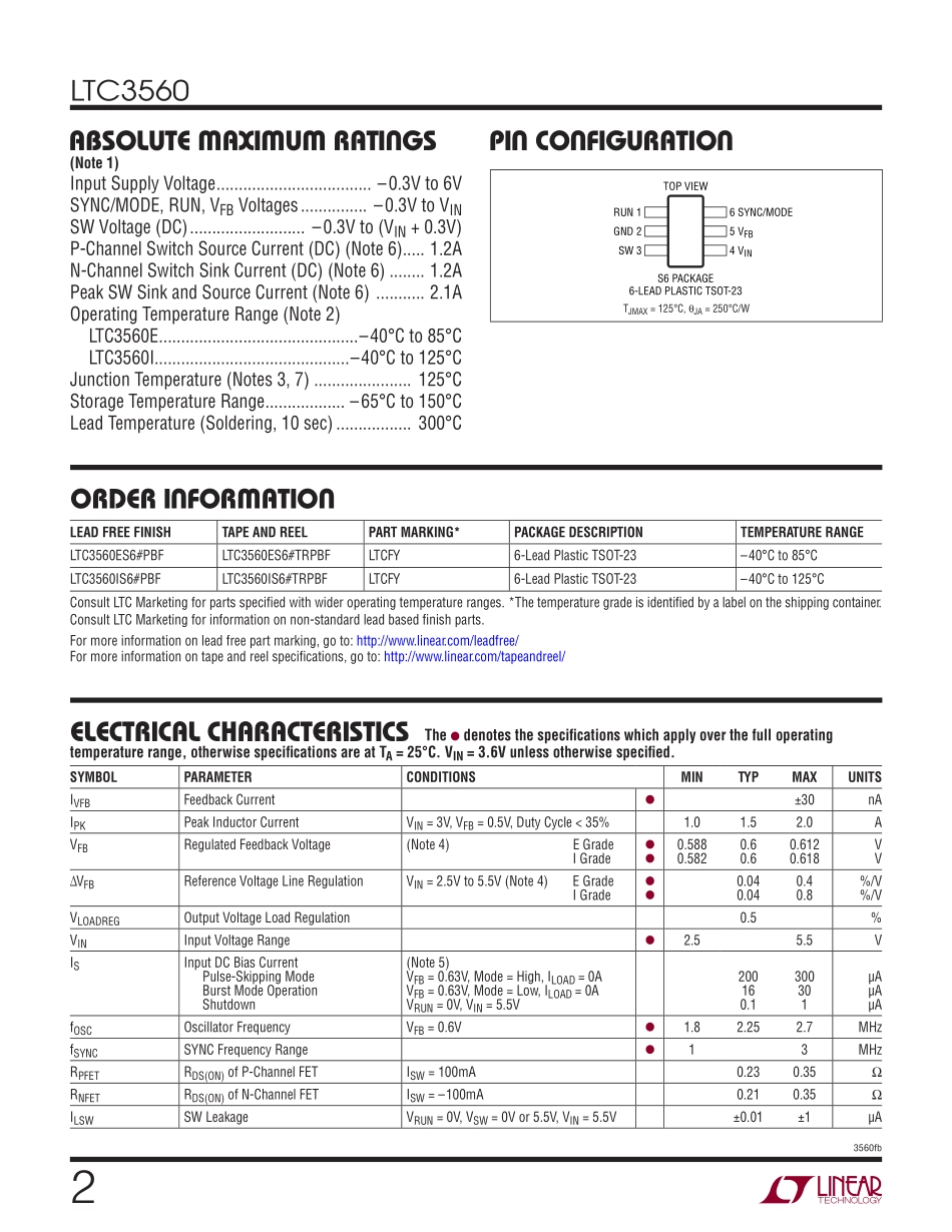 IC封装资料_电源管理芯片_LTC3560ES6_TRPBF.pdf_第2页