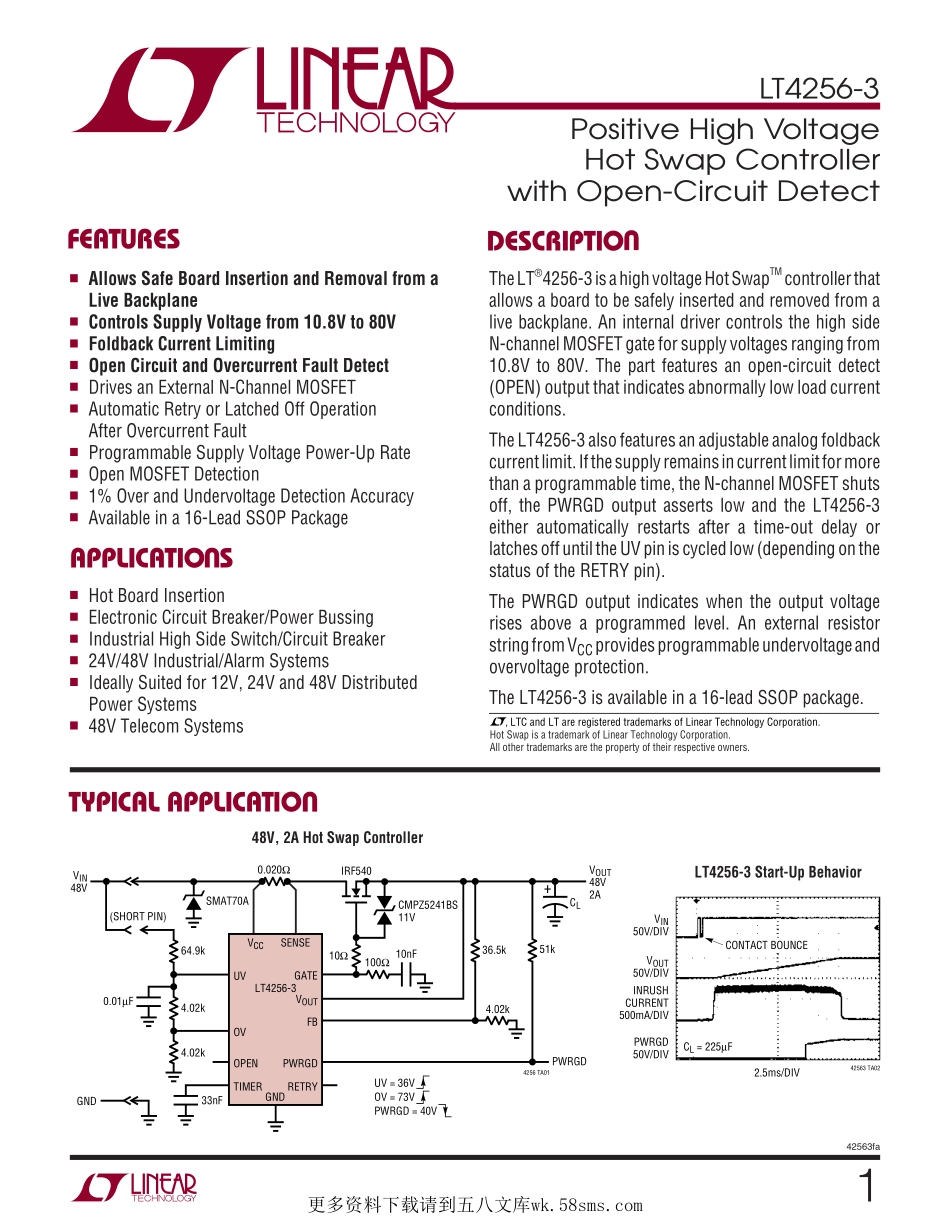 IC封装资料_电源管理芯片_LT4256-3IGN_PBF.pdf_第1页