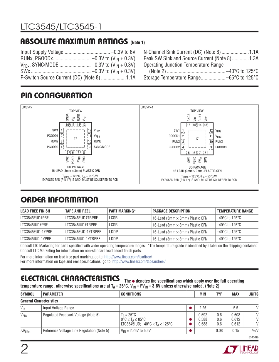 IC封装资料_电源管理芯片_LTC3545EUD-1_TRPBF.pdf_第2页