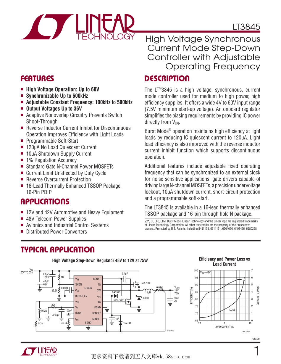 IC封装资料_电源管理芯片_LT3845IFE_PBF.pdf_第1页
