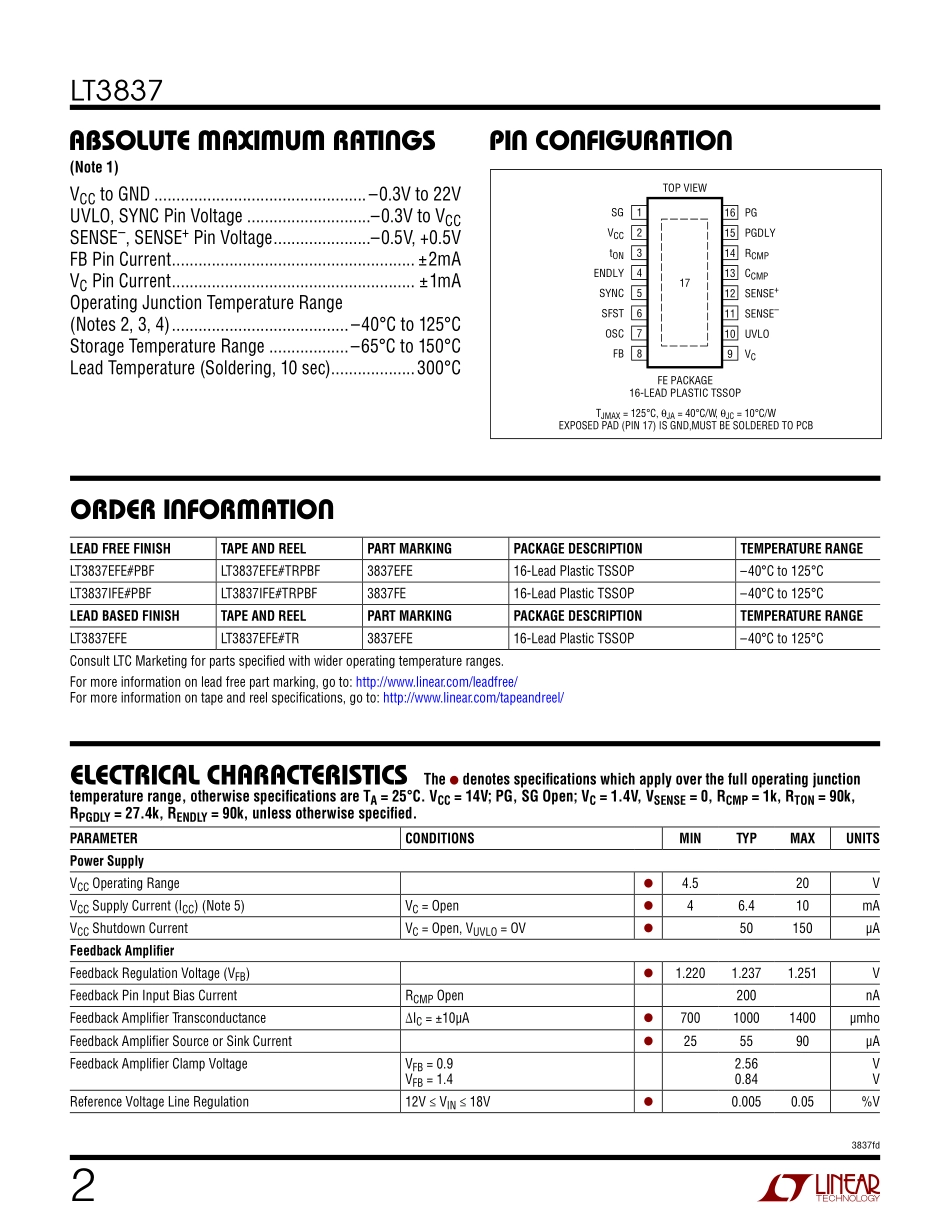 IC封装资料_电源管理芯片_LT3837IFE_TRPBF.pdf_第2页