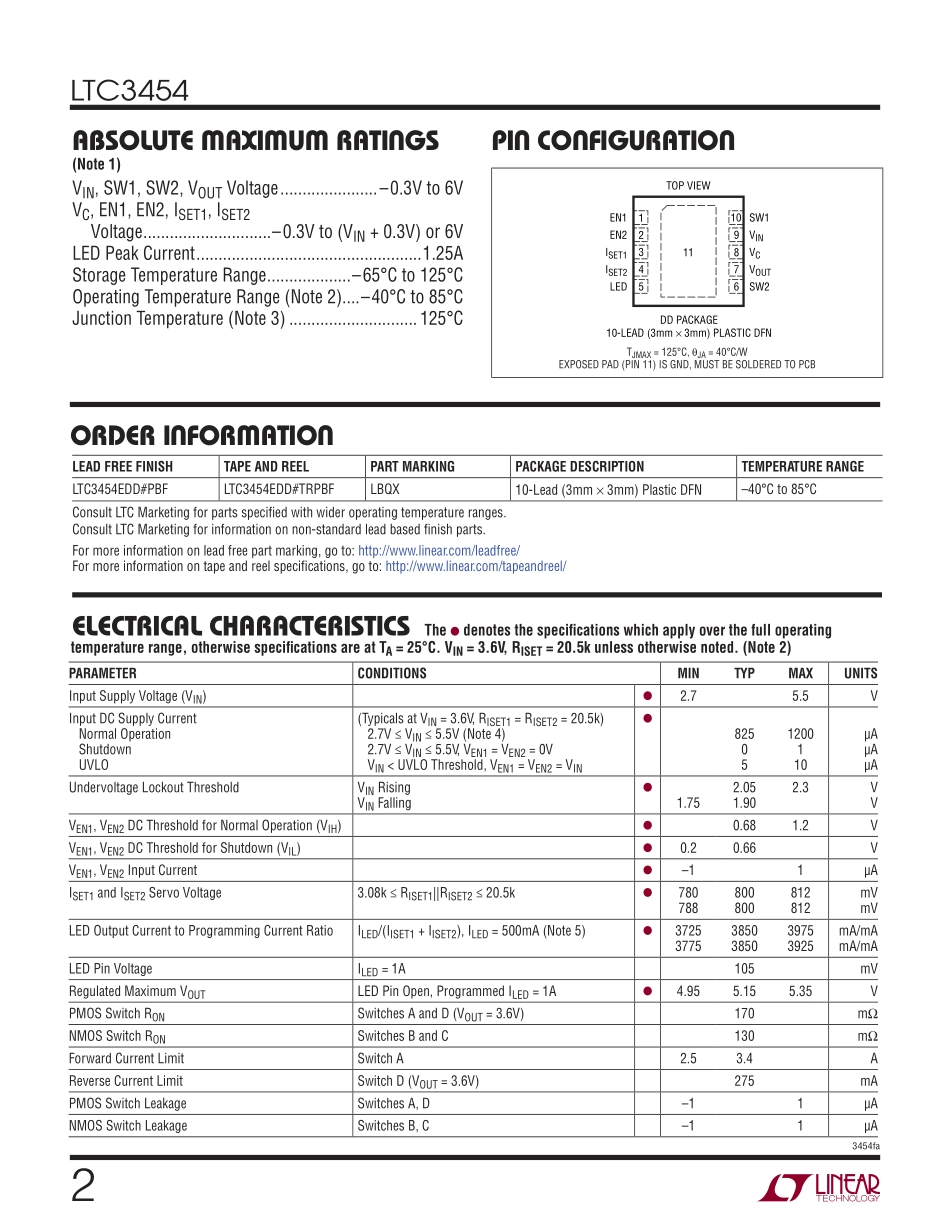 IC封装资料_电源管理芯片_LTC3454EDD_TRPBF.pdf_第2页