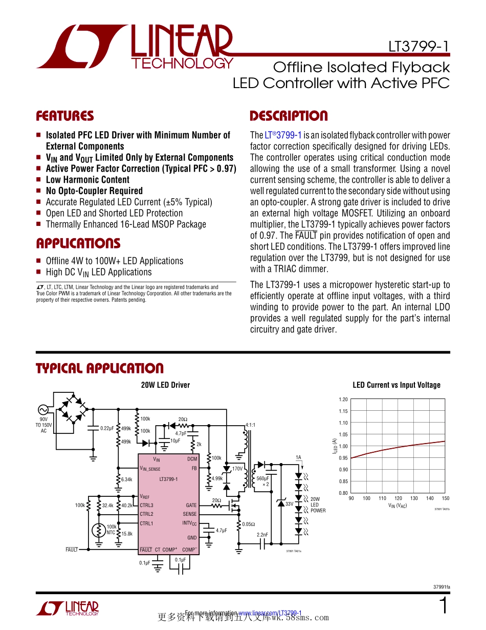 IC封装资料_电源管理芯片_LT3799EMSE-1_TRPBF.pdf_第1页