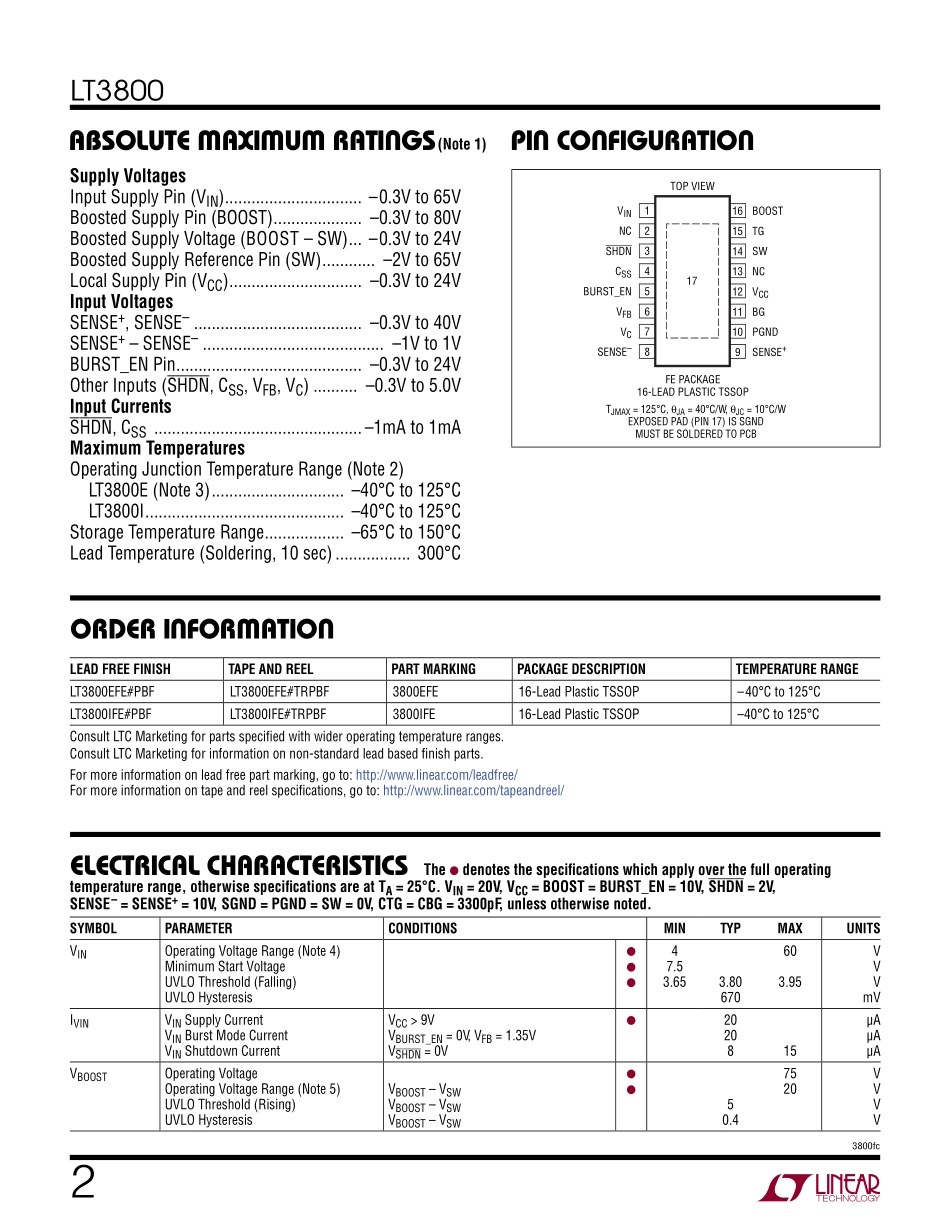 IC封装资料_电源管理芯片_LT3800EFE_TRPBF.pdf_第2页