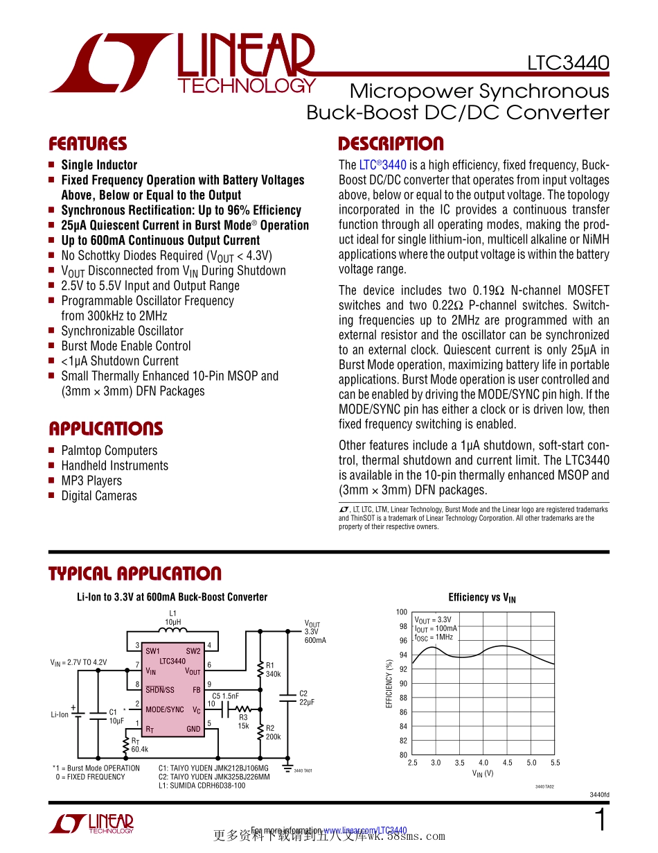 IC封装资料_电源管理芯片_LTC3440EMS_TRPBF.pdf_第1页