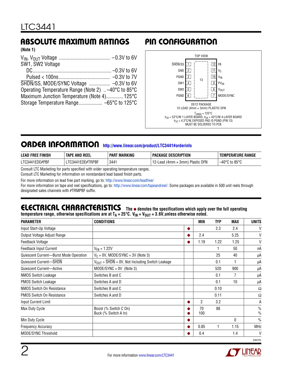 IC封装资料_电源管理芯片_LTC3441EDE_TRPBF.pdf_第2页