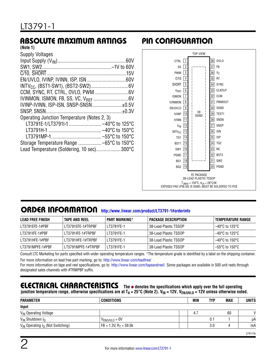 IC封装资料_电源管理芯片_LT3791IFE-1_TRPBF.pdf_第2页