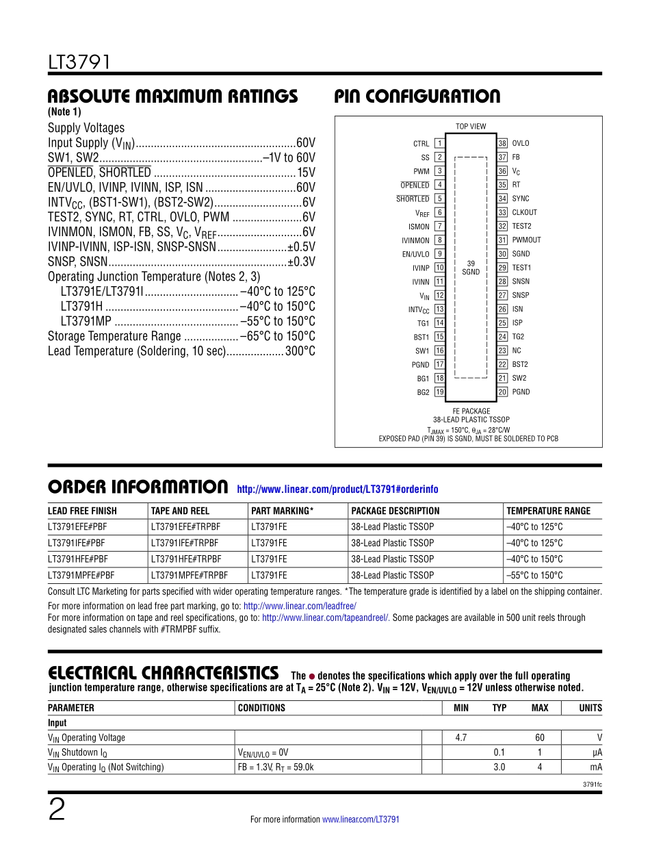 IC封装资料_电源管理芯片_LT3791IFE_PBF.pdf_第2页