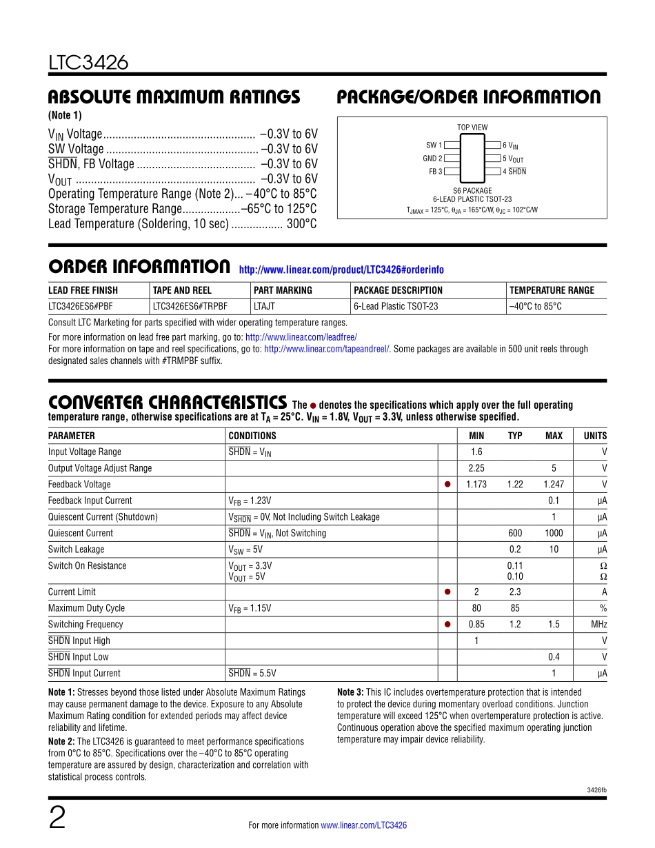 IC封装资料_电源管理芯片_LTC3426ES6_TRPBF.pdf_第2页
