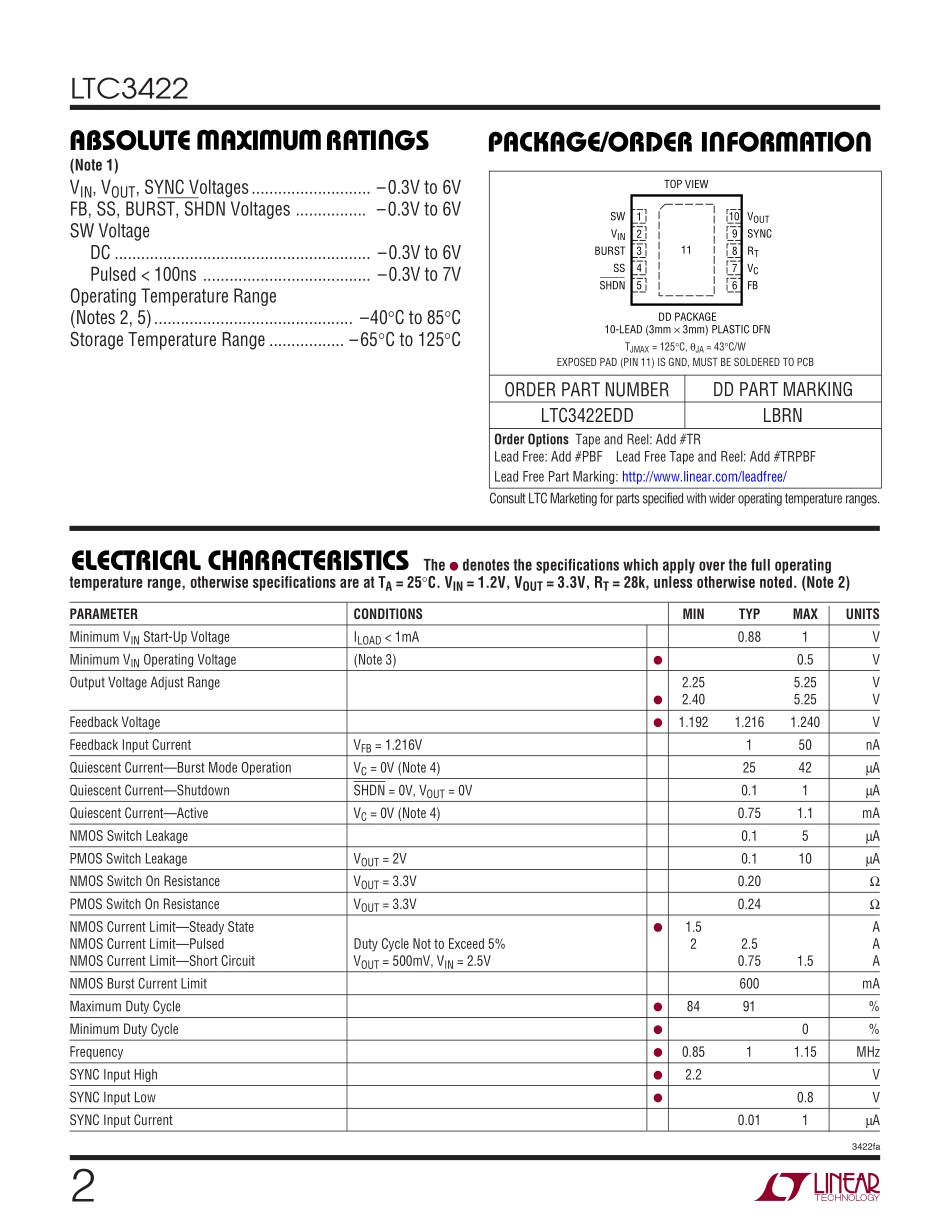 IC封装资料_电源管理芯片_LTC3422EDD_TRPBF.pdf_第2页