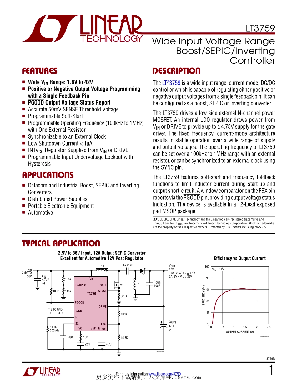 IC封装资料_电源管理芯片_LT3759HMSE_TRPBF.pdf_第1页
