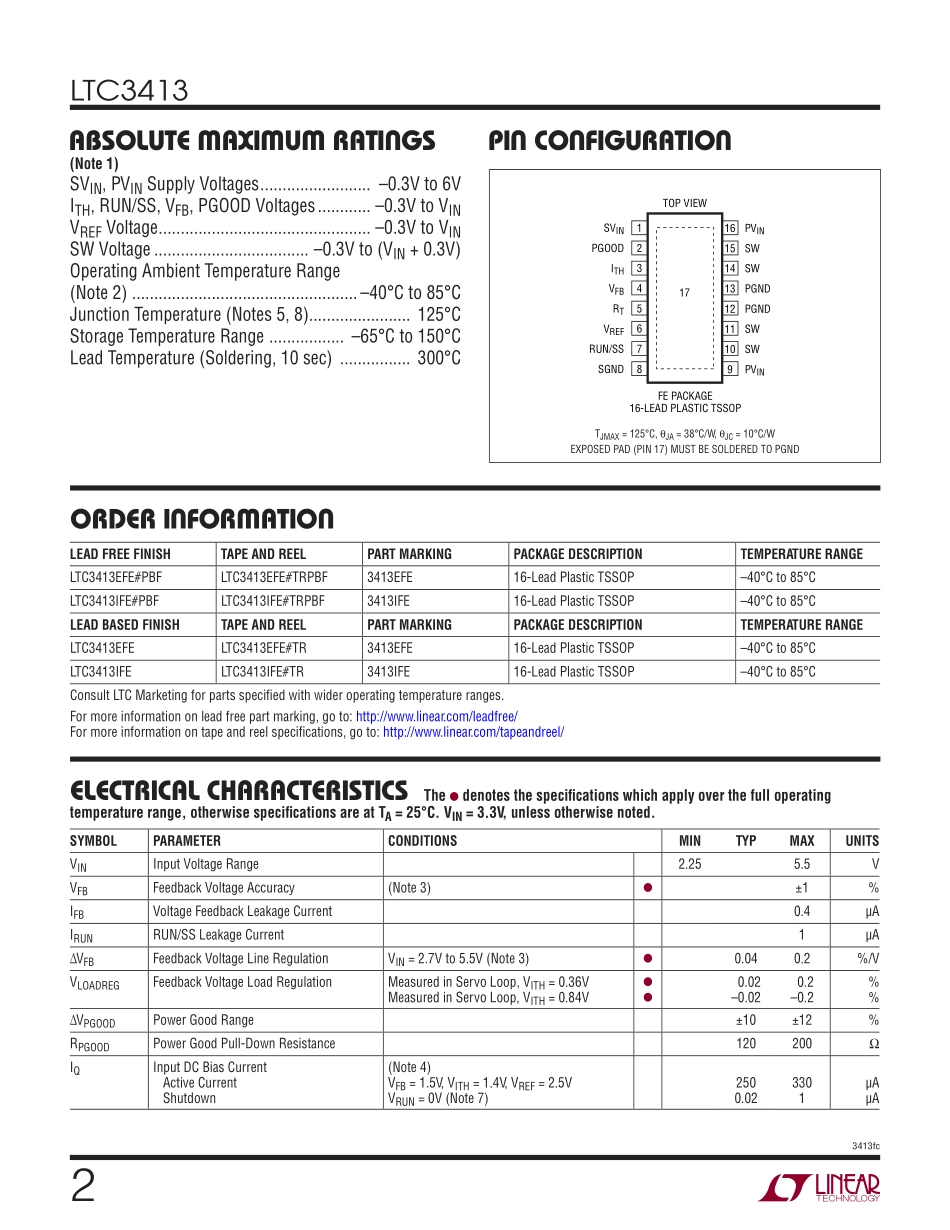 IC封装资料_电源管理芯片_LTC3413EFE_TRPBF.pdf_第2页