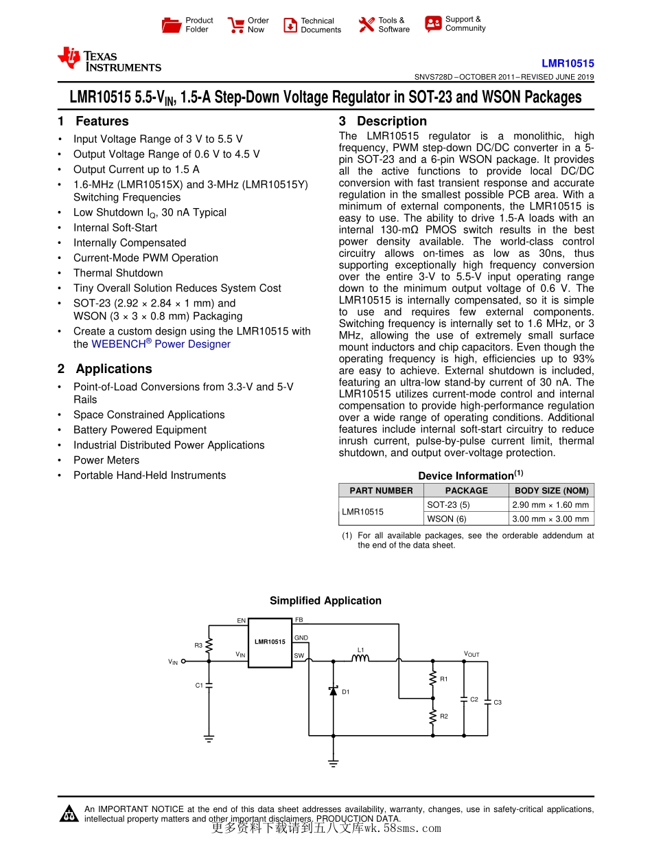 IC封装资料_电源管理芯片_LMR10515XMF_NOPB.pdf_第1页