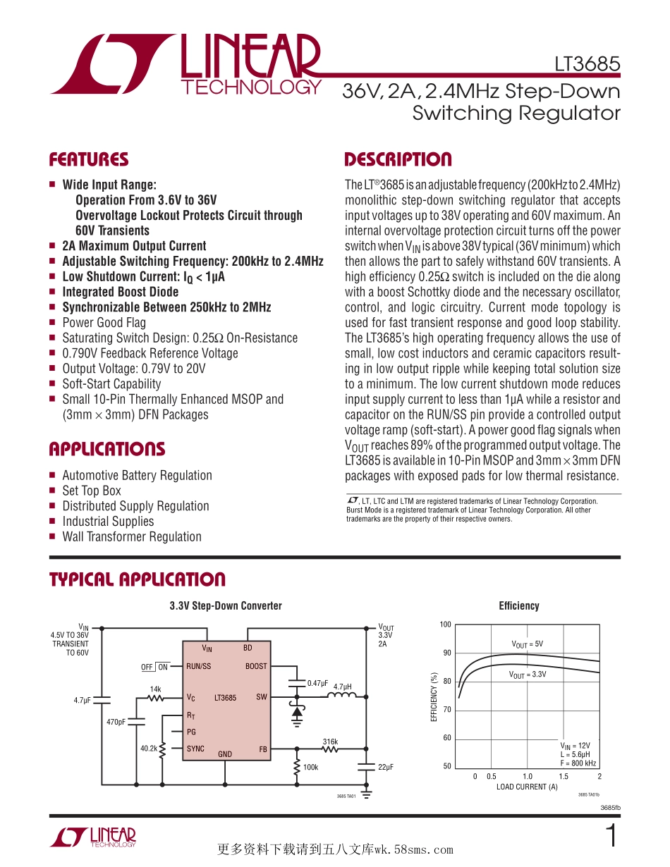 IC封装资料_电源管理芯片_LT3685IMSE_TRPBF.pdf_第1页