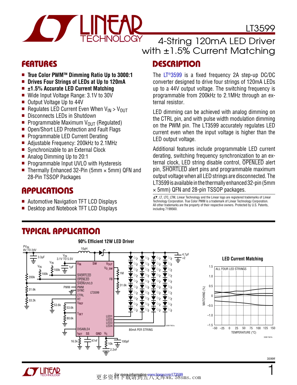 IC封装资料_电源管理芯片_LT3599EFE_PBF.pdf_第1页