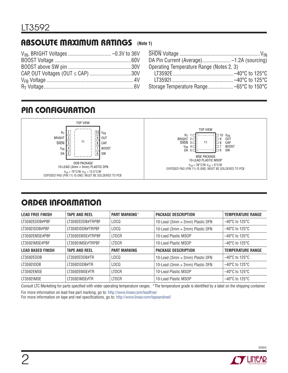 IC封装资料_电源管理芯片_LT3592EDDB_TRPBF.pdf_第2页