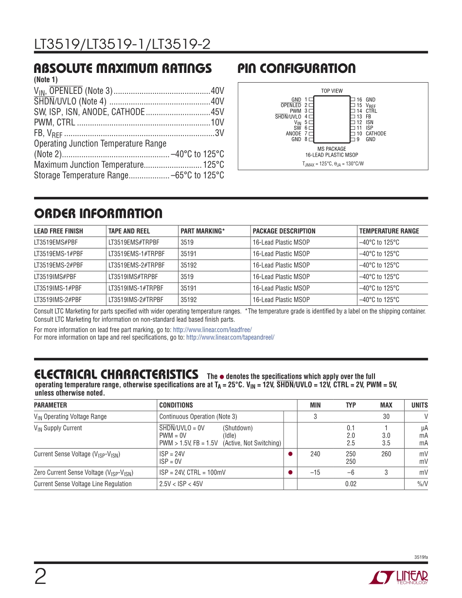 IC封装资料_电源管理芯片_LT3519EMS_PBF.pdf_第2页