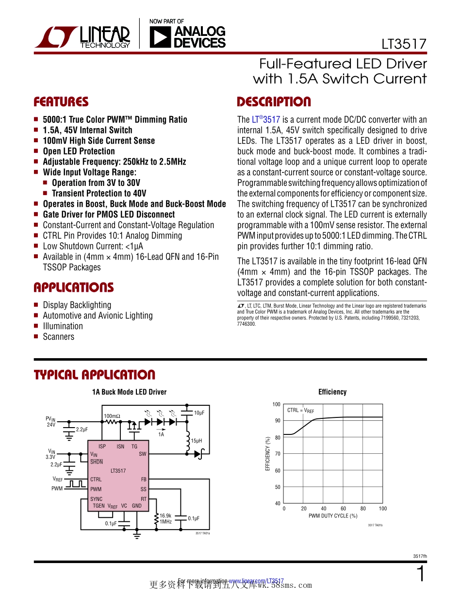 IC封装资料_电源管理芯片_LT3517EFE_PBF.pdf_第1页