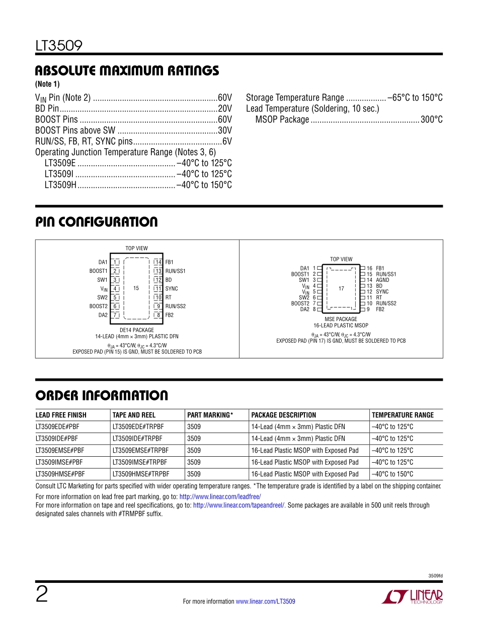 IC封装资料_电源管理芯片_LT3509EDE_TRPBF.pdf_第2页