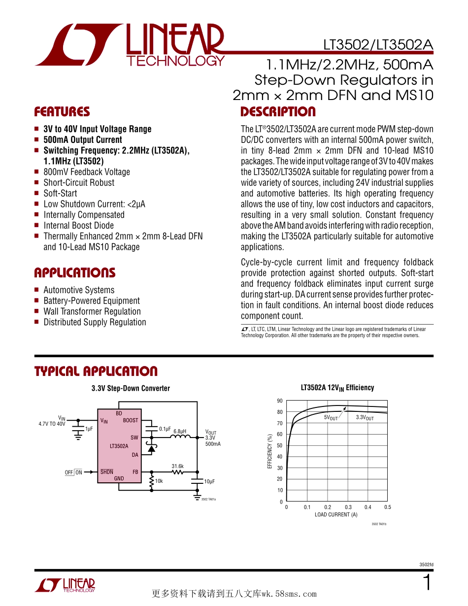 IC封装资料_电源管理芯片_LT3502IDC_TRPBF.pdf_第1页