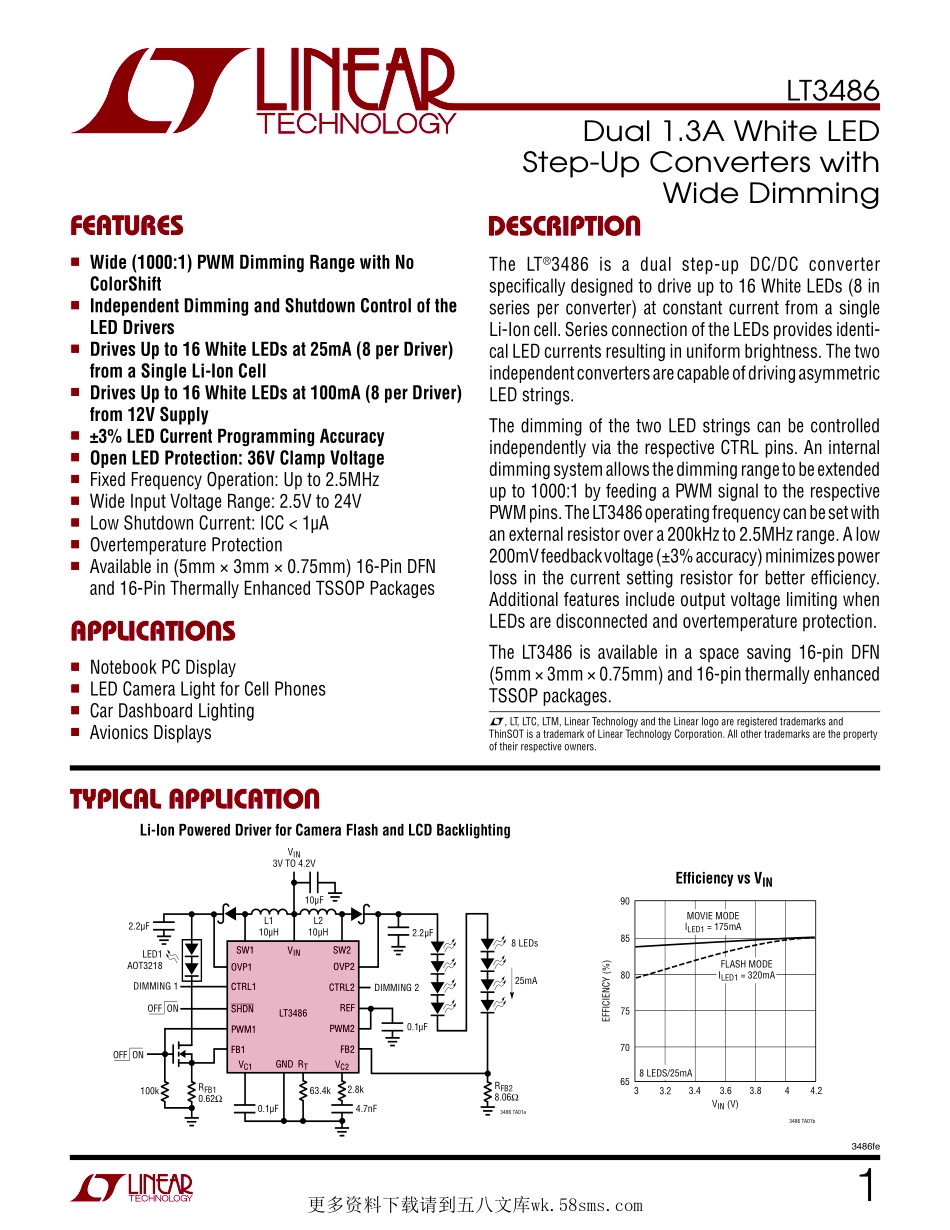 IC封装资料_电源管理芯片_LT3486EFE_PBF.pdf_第1页