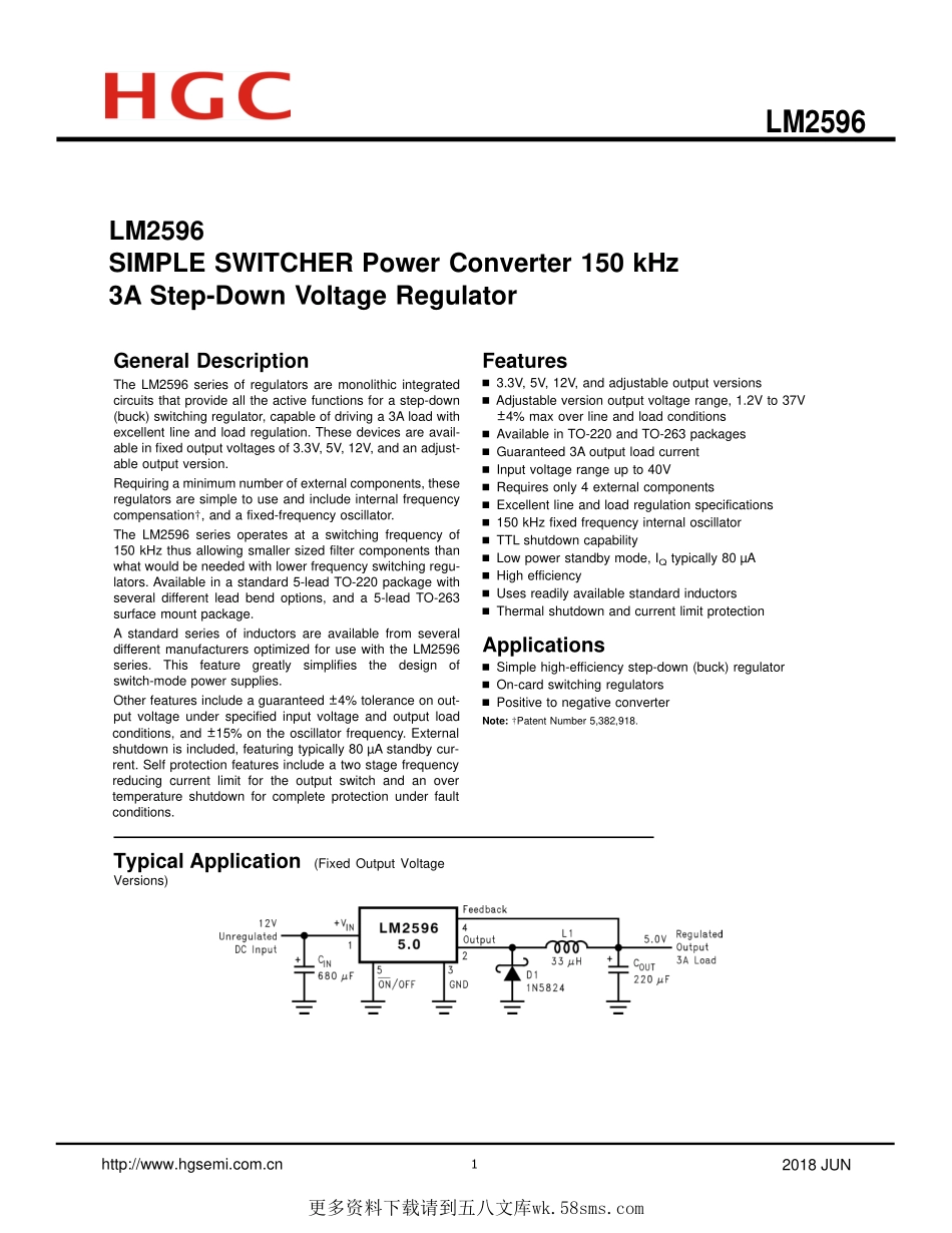 IC封装资料_电源管理芯片_LM2596T-ADJ.pdf_第1页