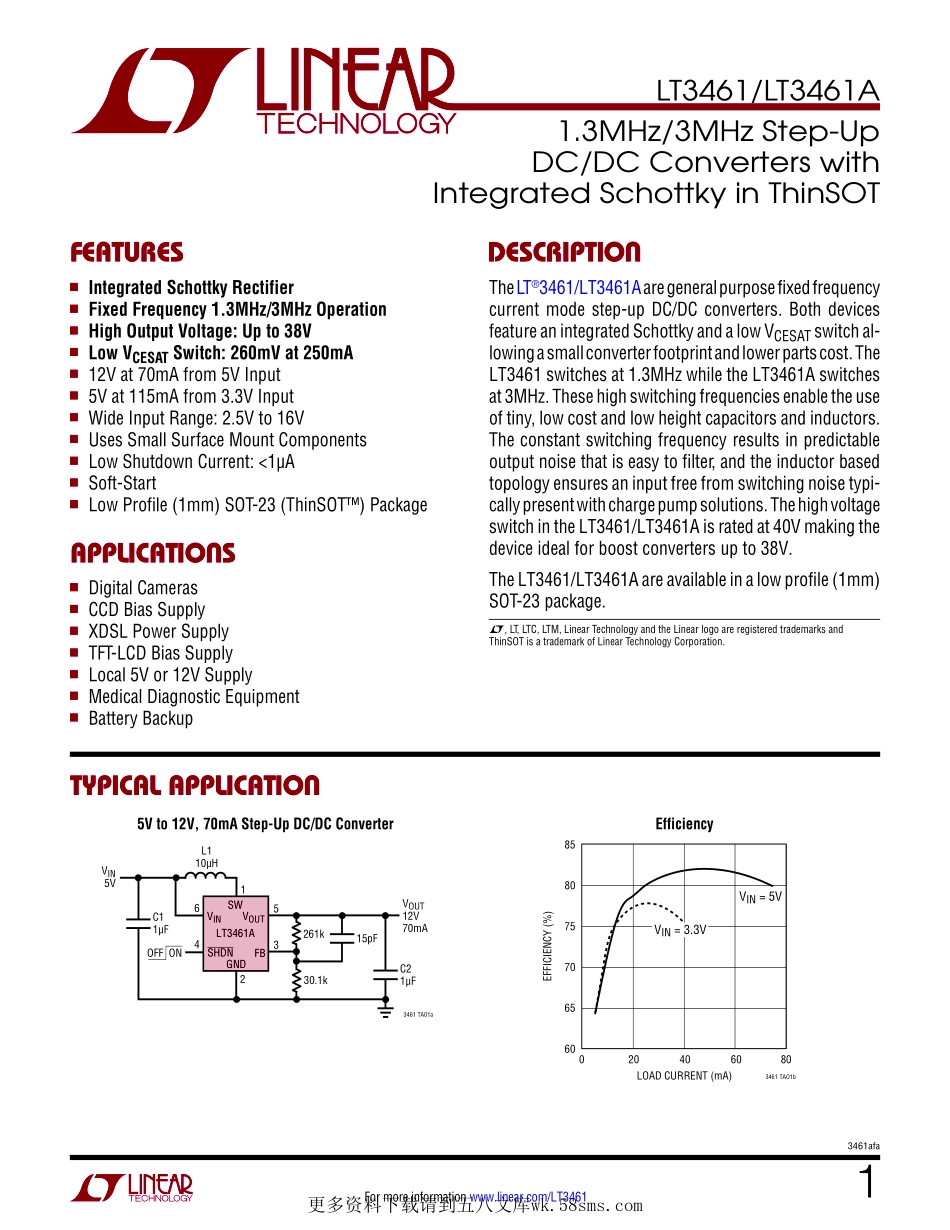 IC封装资料_电源管理芯片_LT3461AES6_TRPBF.pdf_第1页