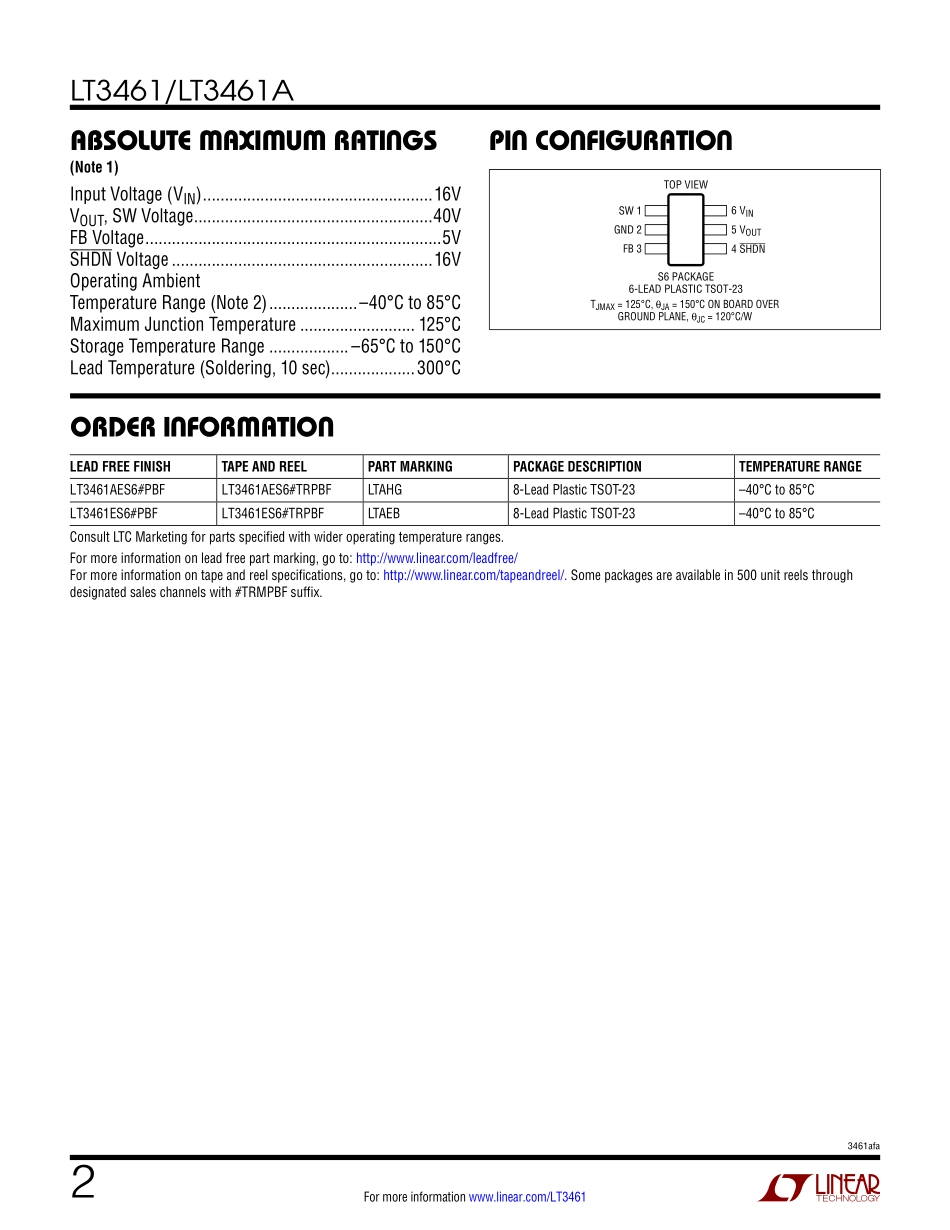 IC封装资料_电源管理芯片_LT3461AES6_TRPBF.pdf_第2页